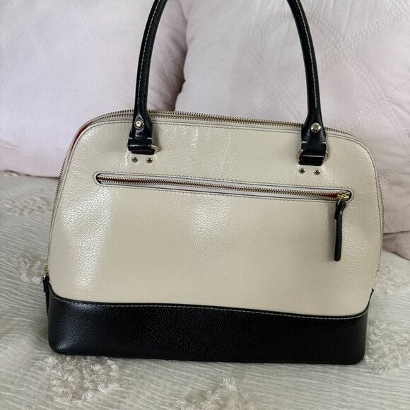 Kate Spade Classic Ivory and Black Satchel Bag w/ Red Interior - Picture 2 of 5